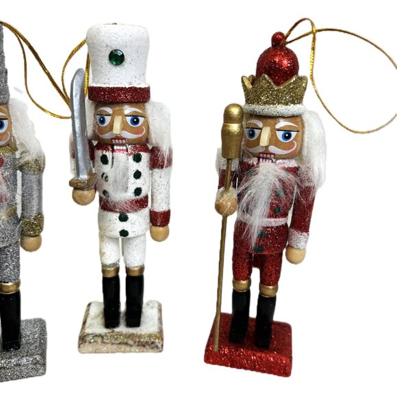 Nutcracker Wooden Sparkle Set of Five Holiday Christmas Ornaments - Picture 13 of 14